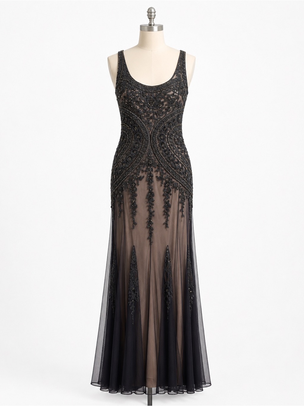 Sue Wong Black Beaded Embellished Maxi Dress
